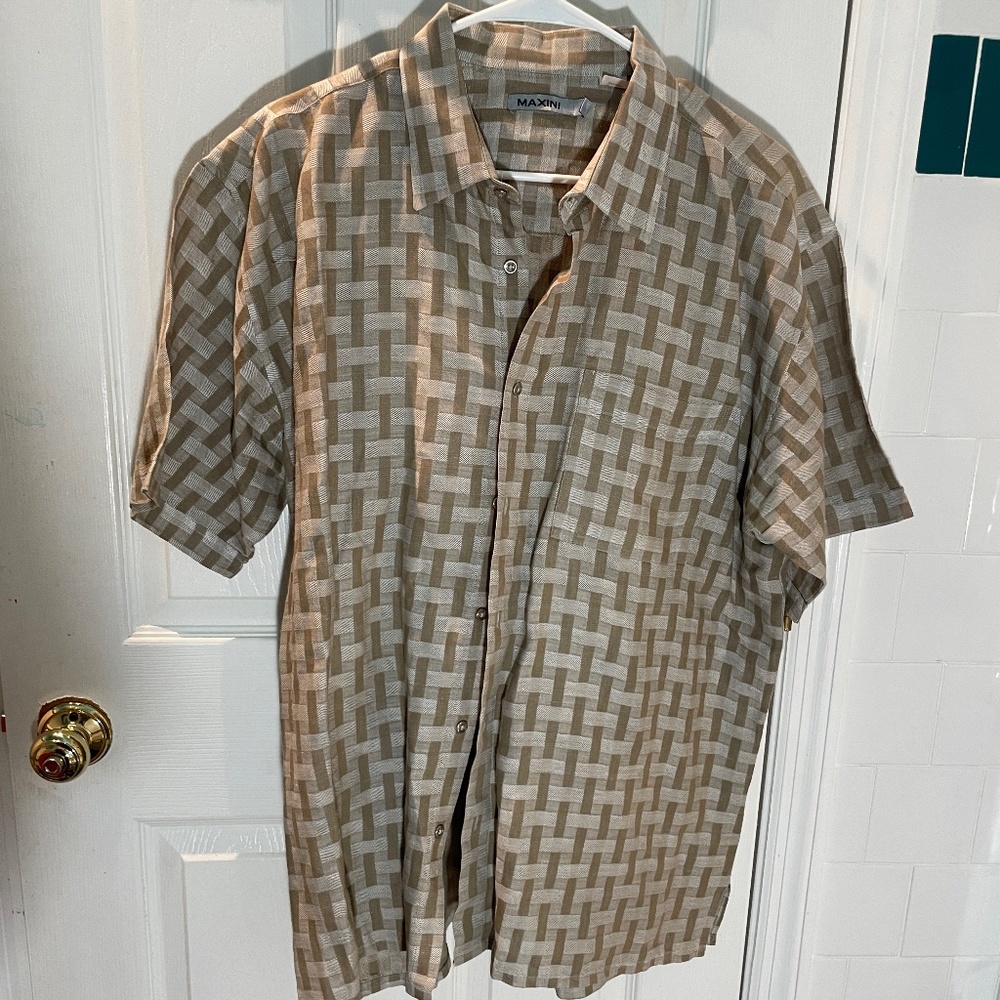 Maxini 100% Linen Shirt Brown and Tan XL